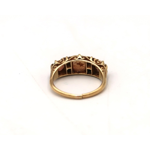  An opal cabochon and old cut diamond boat shape ring. Stamped 18ct. Split to band, requires repair. ... 