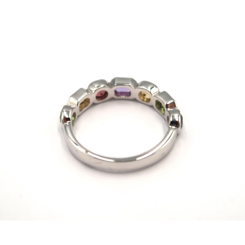 105 - A 9ct white gold multi stone ring consisting of peridots, citrine, garnet, amethyst and aquamarine -... 