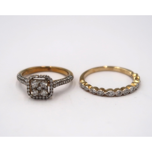 107 - Two 9ct gold diamond rings. To include an illusion set brilliant cut diamond 12 stone ring. Stated d... 