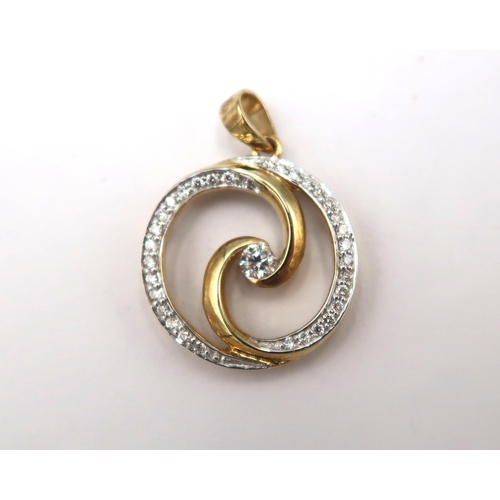 113 - A brilliant cut diamond openwork circle swirl pendant. Stamped 375. Stated weight 0.29ct. Weight 1.8... 