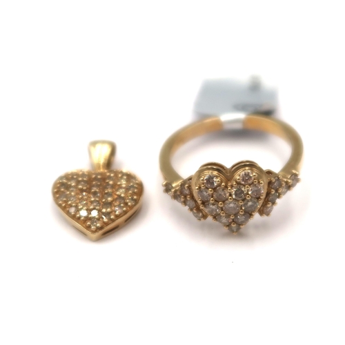 118 - A 9ct gold pave set diamond heart panel ring. Stated diamond weight 0.75ct. Size O. Weight 3.09 gram... 