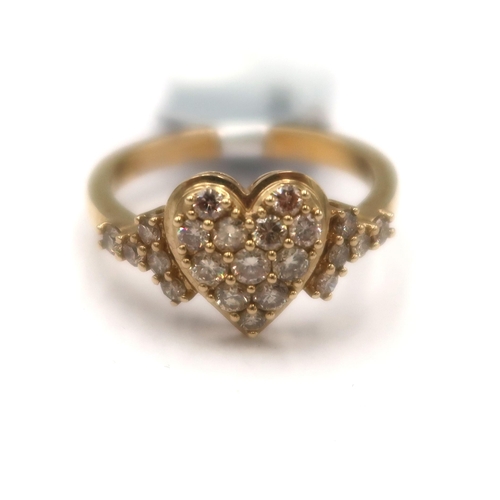 118 - A 9ct gold pave set diamond heart panel ring. Stated diamond weight 0.75ct. Size O. Weight 3.09 gram... 