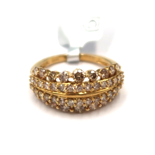 119 - A 9ct gold brilliant cut diamond four row dress ring. Stated total diamond weight 1.50cts. Size O. W... 