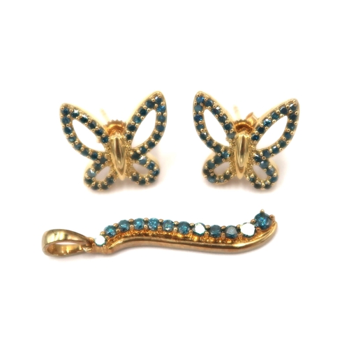 122 - A pair of irradiated blue brilliant cut diamond butterfly earrings. Stated diamond weight 0.75ct. We... 