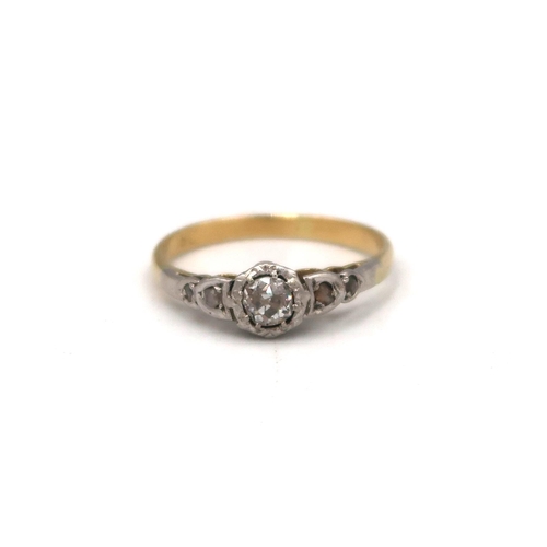 13 - An old cut diamond illusion set ring. Stamped 18K. Size K. Weight 2.13 grams