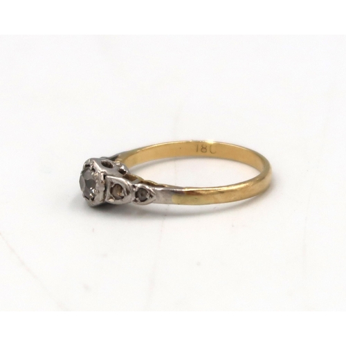 13 - An old cut diamond illusion set ring. Stamped 18K. Size K. Weight 2.13 grams