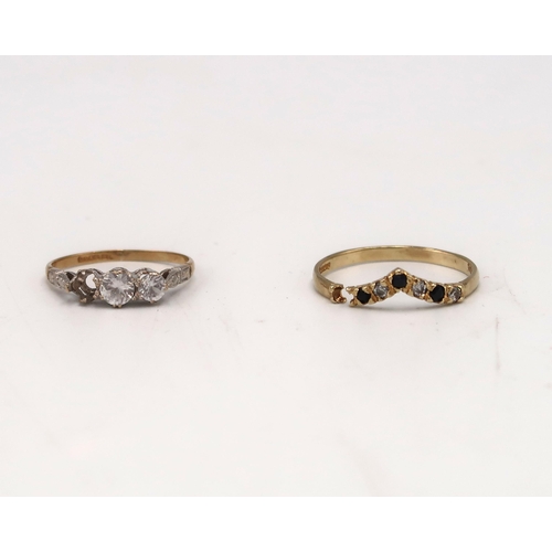 136 - Two hallmarked 9ct yellow gold dress rings, both with damage, sizes R and K, approx 2.4 grams