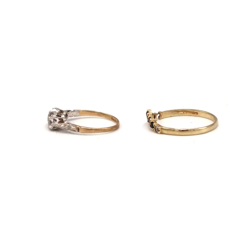 136 - Two hallmarked 9ct yellow gold dress rings, both with damage, sizes R and K, approx 2.4 grams