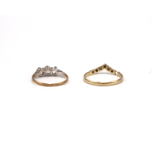 136 - Two hallmarked 9ct yellow gold dress rings, both with damage, sizes R and K, approx 2.4 grams