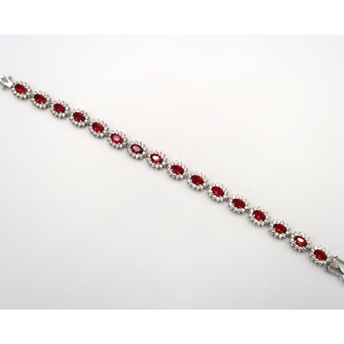 145 - A silver 925 synthetic ruby and diamond bracelet - length 18cm