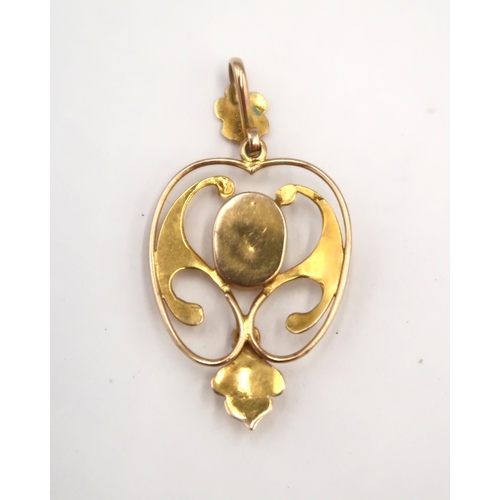 148 - A 9ct yellow gold Art Nouveau blister pearl and ruby pendant - head size approx 33mm x 19mm - includ... 