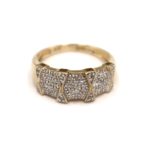 153 - A 9ct yellow gold diamond encrusted panel ring - head size approx 18mm x 8mm - ring size approx N