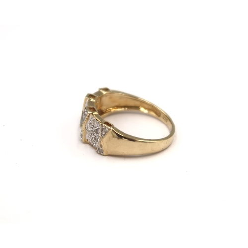 153 - A 9ct yellow gold diamond encrusted panel ring - head size approx 18mm x 8mm - ring size approx N