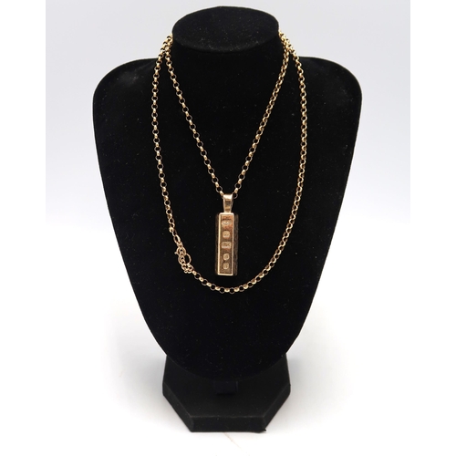 210 - A gentleman's 9ct gold, hallmarked, pendant on 9ct gold belcher chain, chain length 70cm, total weig... 