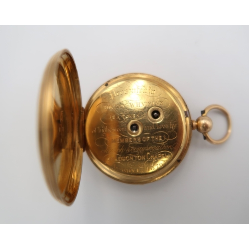 251 - An 18ct yellow gold open faced pocket watch by Wright of London, roman numerals to white enamel, sub... 