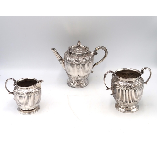 326 - A silver hallmarked tea set for two, London 1877, Charles Stuart Harris, including teapot, milk and ... 