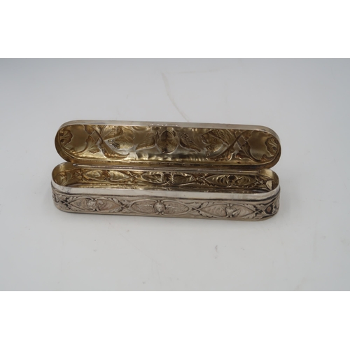 340 - A silver hallmarked lidded trinket tray decorated with embossed angels, approx 3.79 troy oz, 17cm lo... 