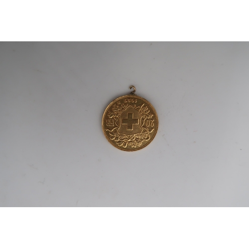 388 - A 1927 Swiss 20 Franc coin 22ct gold 6.5 Grams.
(Clean and bright).