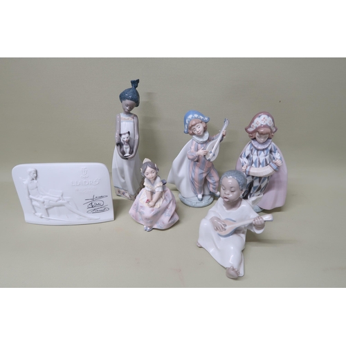 439 - Five Lladro figures including Number 4537 Black Angel 'Lolita' Valencian girl number 5372, 'Close to... 