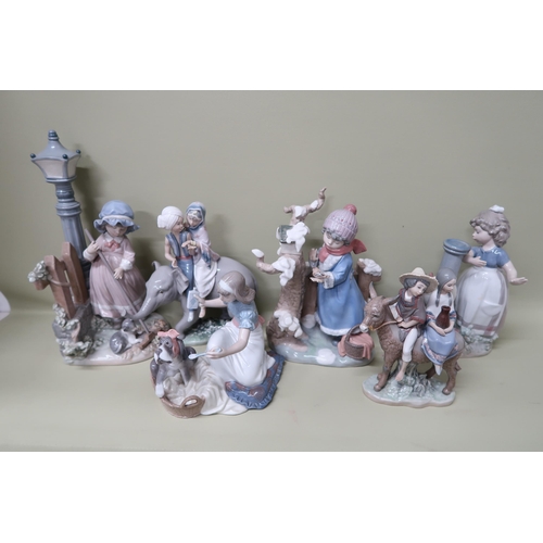 441 - Six Lladro figures including 'Fall Clean Up' number 5286 missing pump handle, 'Winter Frost' number ... 