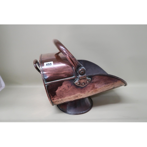 450 - A copper helmet shaped coal scuttle - Depth 38cm x Height 30cm x 28cm - condition commensurate with ... 