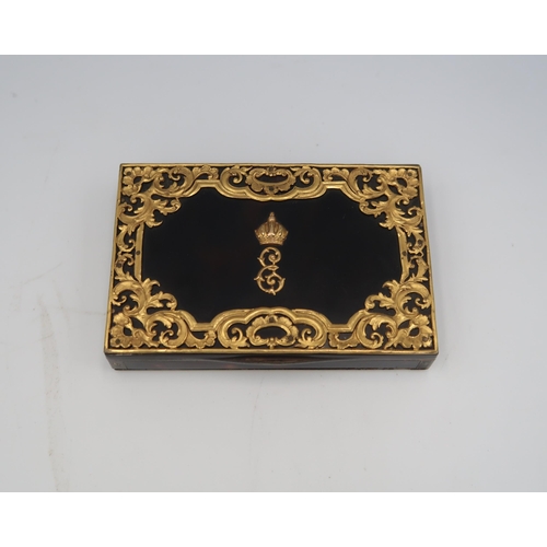 455 - A tortoiseshell and gilt metal cigarette box, lidded, once belonging to Empress Elizabeth of Austria... 