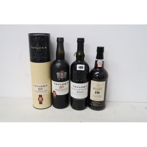 460 - A 75cl bottle of Taylors 10 year old Tawny Port, bottled 2021, a 75cl bottle of Taylors late bottled... 