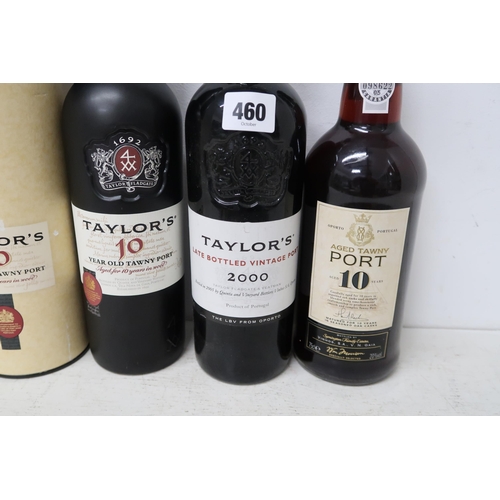 460 - A 75cl bottle of Taylors 10 year old Tawny Port, bottled 2021, a 75cl bottle of Taylors late bottled... 