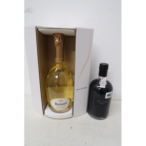 462 - A 75cl bottle of Ruinart 1729 Blanc de Blanc Champagne, boxed, and a 50cl bottle of Harvey Nichols l... 