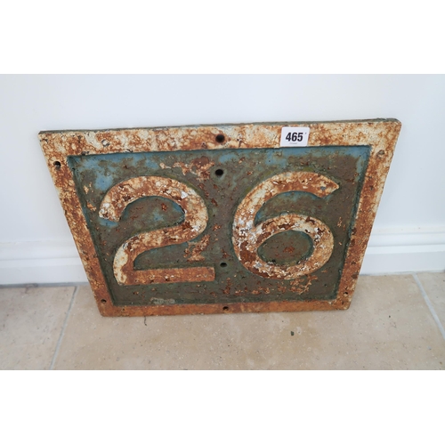 465 - A Cast iron Railway sign bearing the number 26, 40cm x 30cm