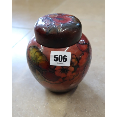 506 - A Moorcroft Flambe ginger jar and lid, of ovoid form, approximately 13cm diameter by 16cm high.