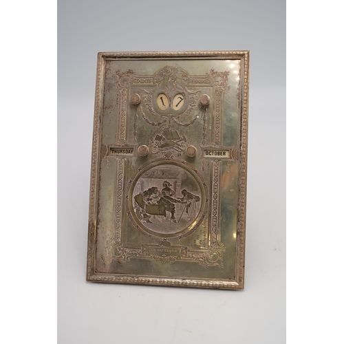 509 - A French embossed desk calendar, decorated with cherubs amongst swags and says, with peasant scene t... 