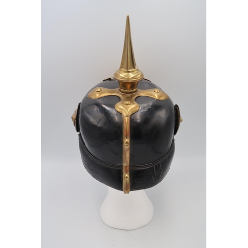 555A - A Hessen Officers picklehaube of Black Leather, featuring all fittings that are unique to this state... 