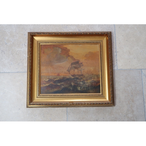 574 - Marine scene, oil on canvas, 35 by 29cm, within a gilt frame.