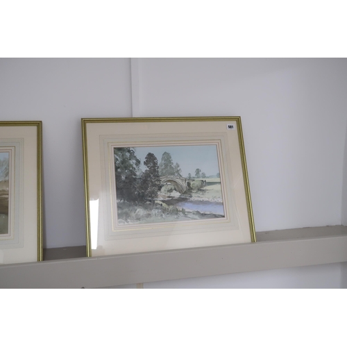 581 - Stanley Orchart, watercolour, Greta bridge, North Yorkshire 1995, image size 36cm x 26cm, frame size... 