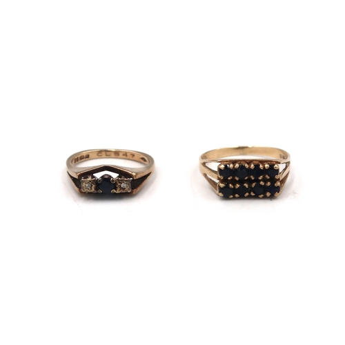 59 - Two 9ct gold rings. To include a two row circular sapphire ring, size T and a sapphire and diamond t... 