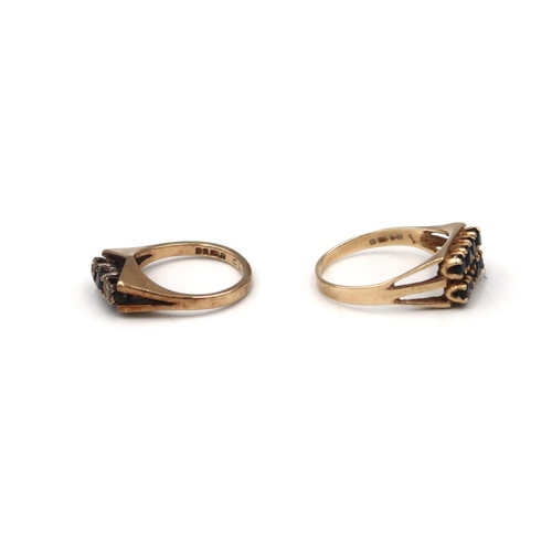 59 - Two 9ct gold rings. To include a two row circular sapphire ring, size T and a sapphire and diamond t... 