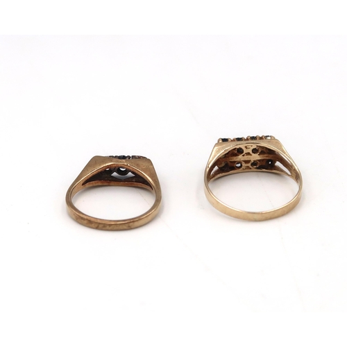 59 - Two 9ct gold rings. To include a two row circular sapphire ring, size T and a sapphire and diamond t... 