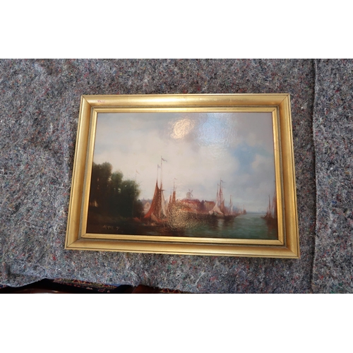 600 - A. Piper - Oil painting windmill in the background in a gilt frame - 57cm x 42cm