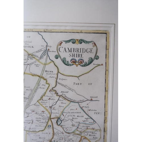 608 - A map of Cambridgeshire as sold by Abel Swal and John Churchill, 36 by 43cm, framed and glazed.