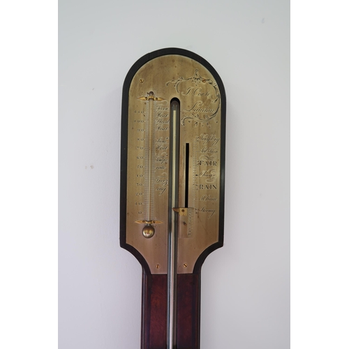 612 - A 19th Century mahogany stick Barometer with a brass dial by J. Corti of London 96cm high - Mercury ... 