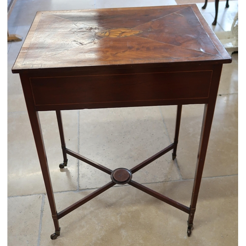 624 - A Georgian Satinwood occasional table with shell inlay to top on slender legs with brass caps and ca... 