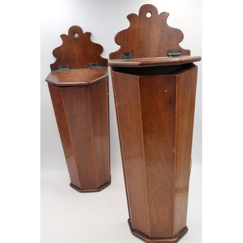 627 - A pair of mahogany and inlaid knife boxes 45cm high.