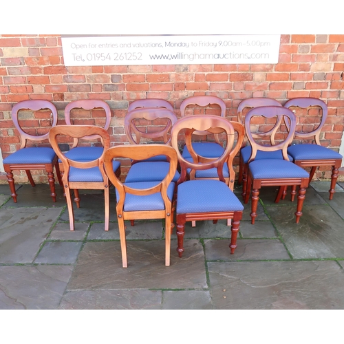 637 - A set of 12 19th century mahogany balloon back dining chairs with nicely upholstered blue seats - in... 