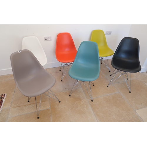 Six multicoloured Eames dining chairs - John Lewis selling price is £349 each - in as new condition