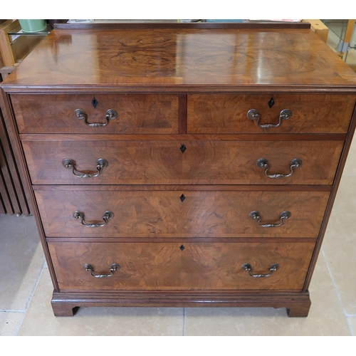 712 - An early Maples Burr Walnut chest of two over three graduated drawers. 92cm wide x 52cm deep x 92cm ... 