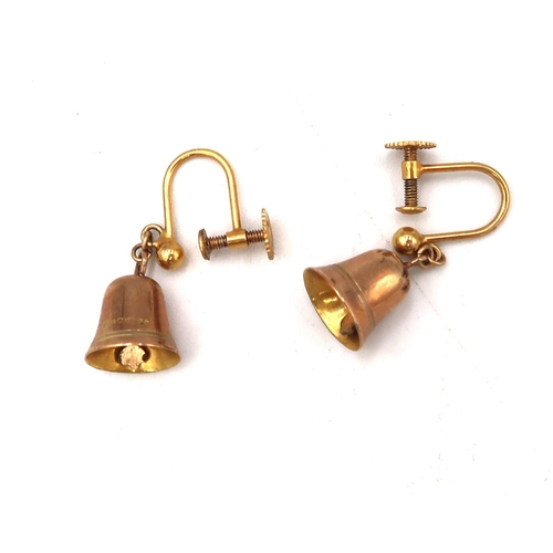 87 - A pair of 9ct Yellow gold earrings in the form of bells. 2.6 Grams.