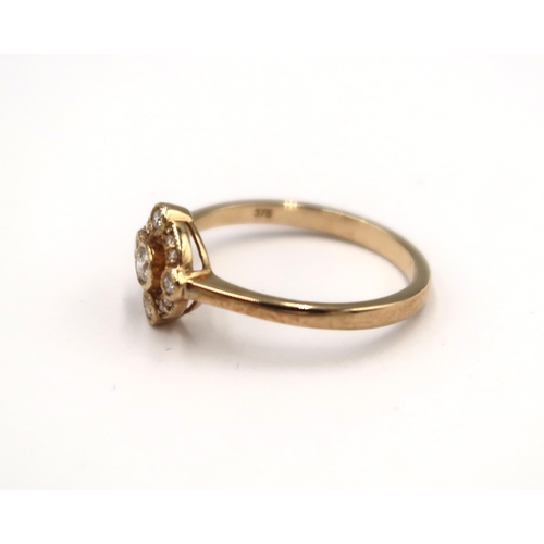 93 - A 9ct yellow gold Art Deco style diamond ring - diamonds are well matched, bright and lively - head ... 