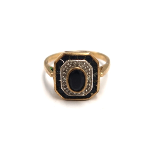  A 9ct yellow gold hallmarked sapphire and diamond dress ring - approx weight 3.0 grams - ring size M