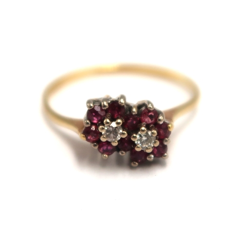  An 18ct yellow gold hallmarked  diamond and garnet dress ring size P 1/2 - approx weight 2.3 grams